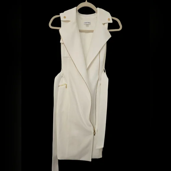 Calvin Klein White Sleeveless Trench Coat - Picture 3 of 5